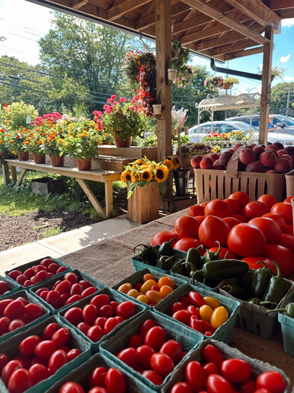 view of containers with fresh food at a market stall